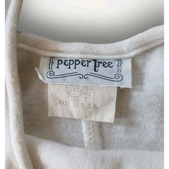 Vintage Pepper Tree Ruffle Stacked Skater Dress White/Beige Floral Size 7 - Picture 6 of 6